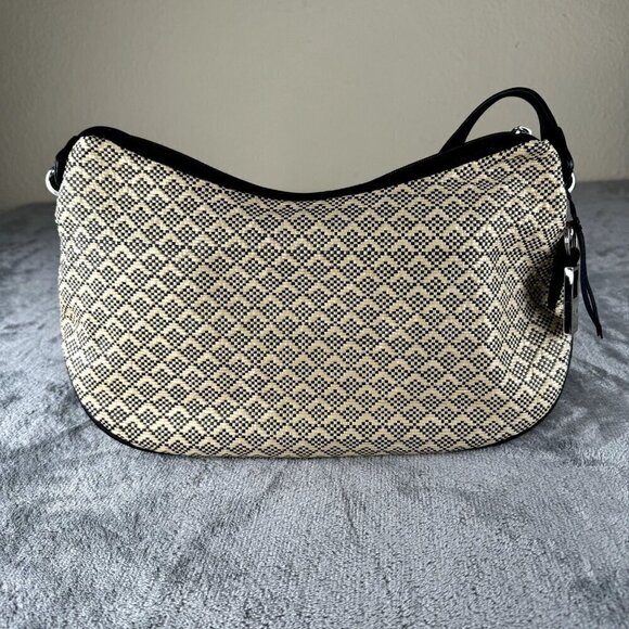 Rolfs Diamond Weave Straw Handbag Purse Bag Cream Black Light Weight BOHO - Picture 1 of 11